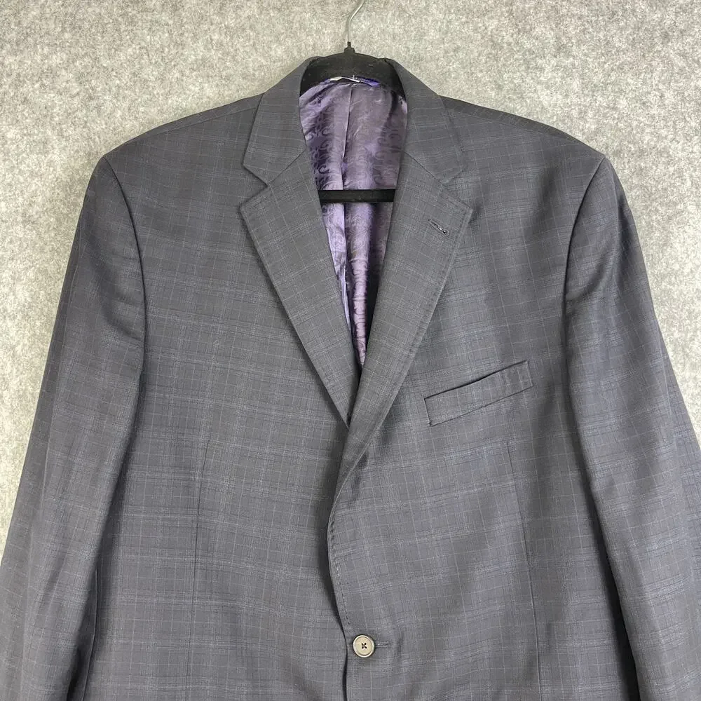 Ted Baker Endurance Blazer Sport Coat Mens‎ 46XL Blue Gray Plaid Wool 2 Button